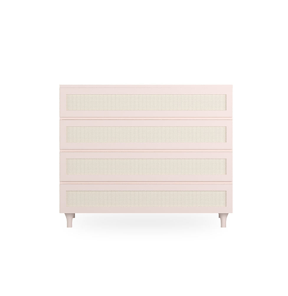 Cômoda de Bebê Haus Nature com Palha e 4 Gavetas Rosa 110cm