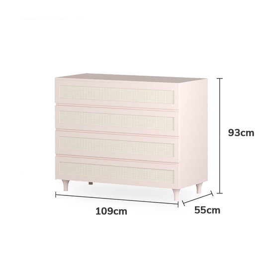 Cômoda de Bebê Haus Nature com Palha e 4 Gavetas Rosa 110cm
