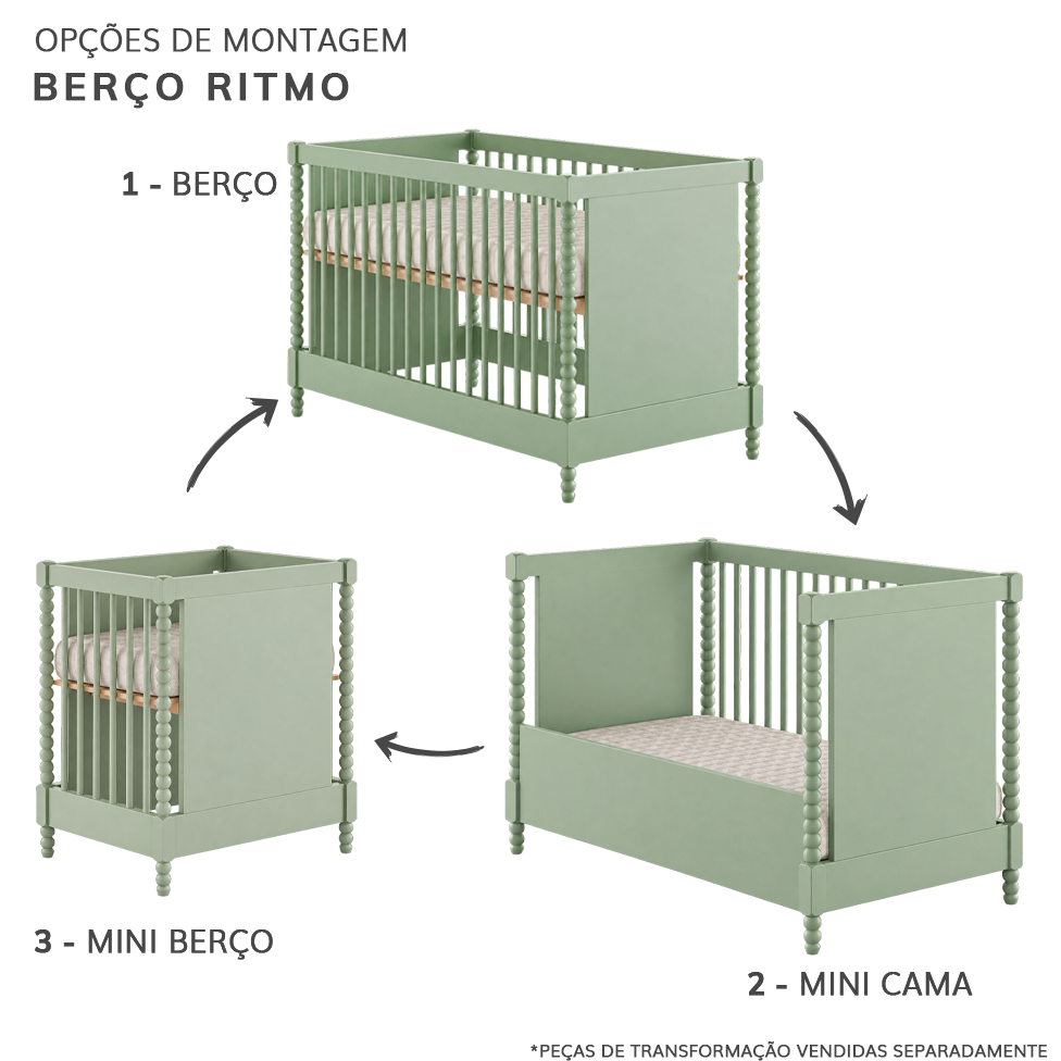 BERÇO RITMO 3 EM 1 - VERDE JARDIM