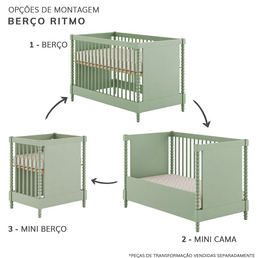 BERÇO RITMO 3 EM 1 - VERDE JARDIM