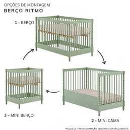 BERÇO RITMO 3 EM 1 PALITADO - VERDE JARDIM