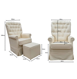 Poltrona de Amamentação Luna Giro Balanço e Puff - Sarja Bege Claro