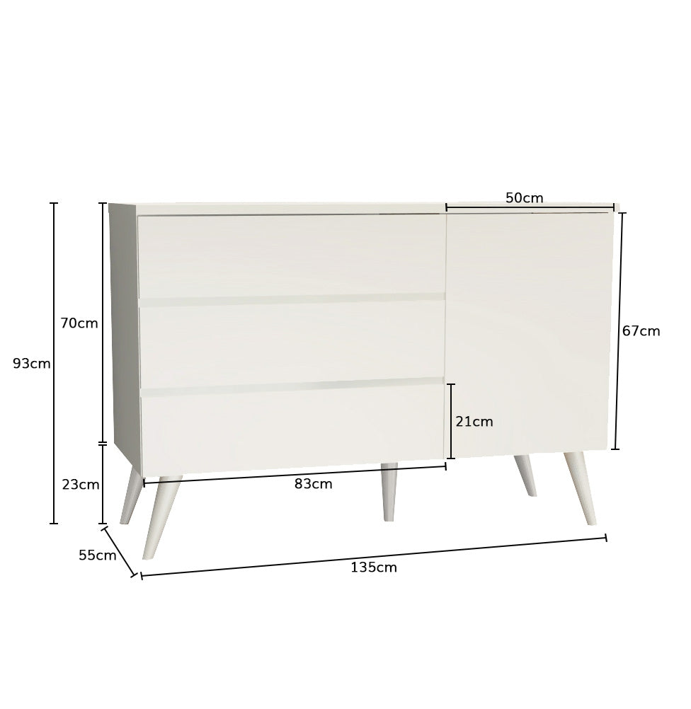 Cômoda de Bebê Viena com Porta Branco Fosco
