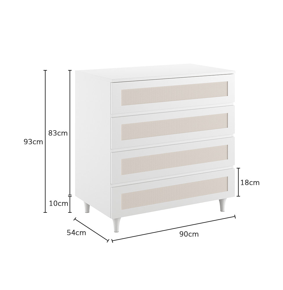 Cômoda Haus Nature com Palha e 4 Gavetas (90cm) - Branco