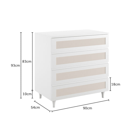 Cômoda Haus Nature com Palha e 4 Gavetas (90cm) - Branco