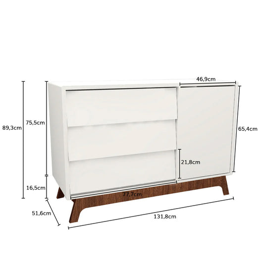 Cômoda de Bebê Raika Com Porta Branco com Pé Mel