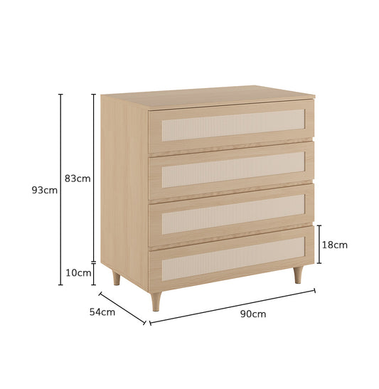 Cômoda Haus Nature com Palha e 4 Gavetas (90cm) - Carvalho