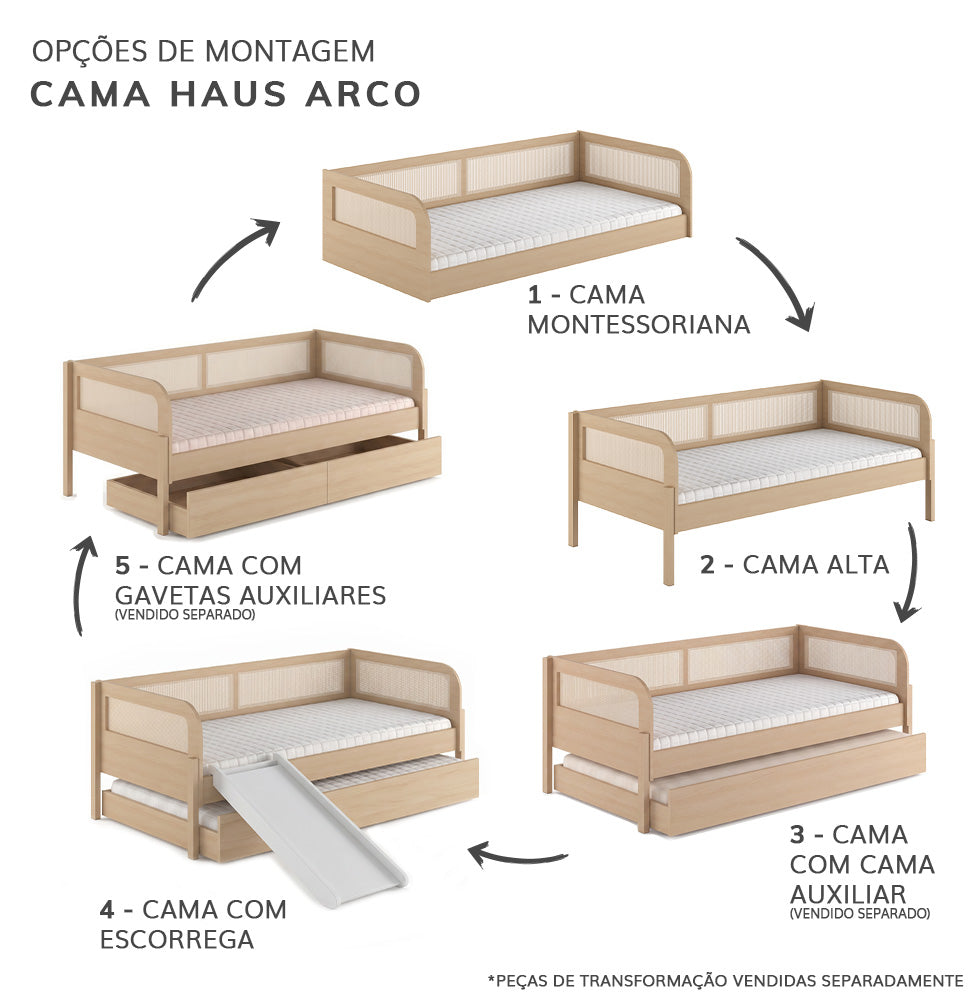 Cama Sofá Haus Arco Com Palha 2 em 1 Montessoriana - Carvalho