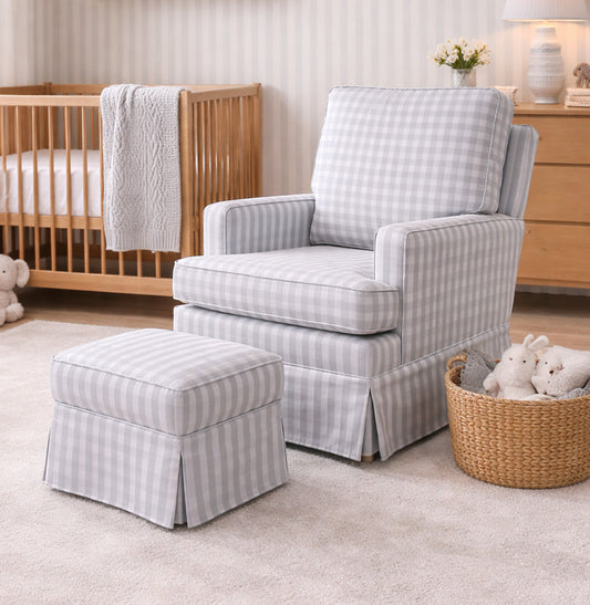 Poltrona de Amamentação Essence Xadrez com Balanço e Puff - Cinza