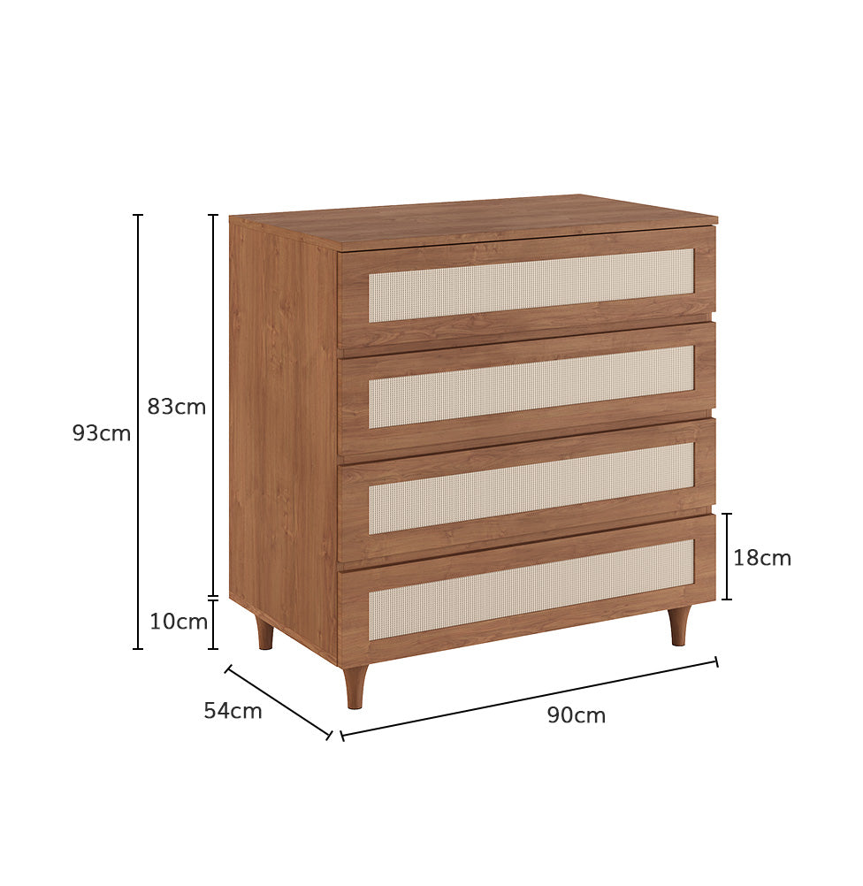 Cômoda Haus Nature com Palha e 4 Gavetas (90cm) - Freijó
