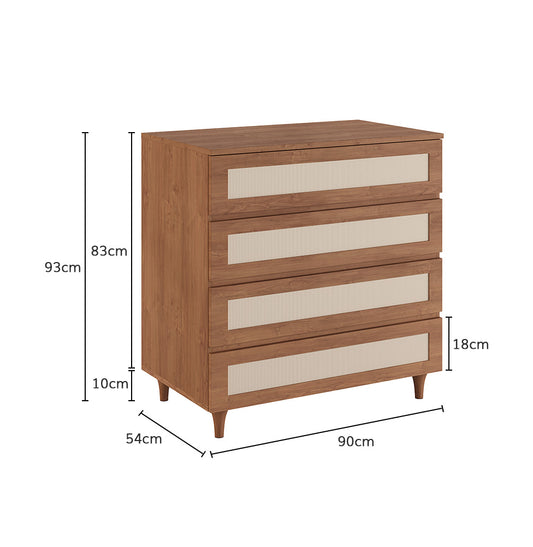 Cômoda Haus Nature com Palha e 4 Gavetas (90cm) - Freijó