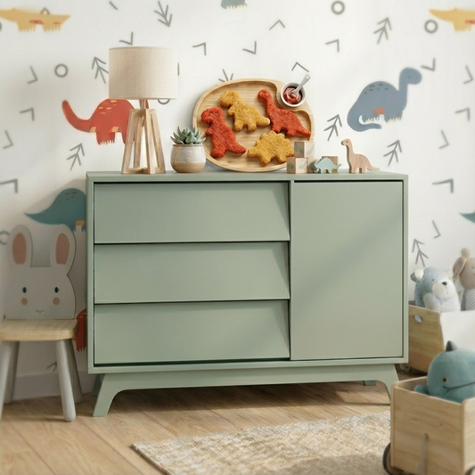 Cômoda de Bebê Raika com Porta Verde Jardim