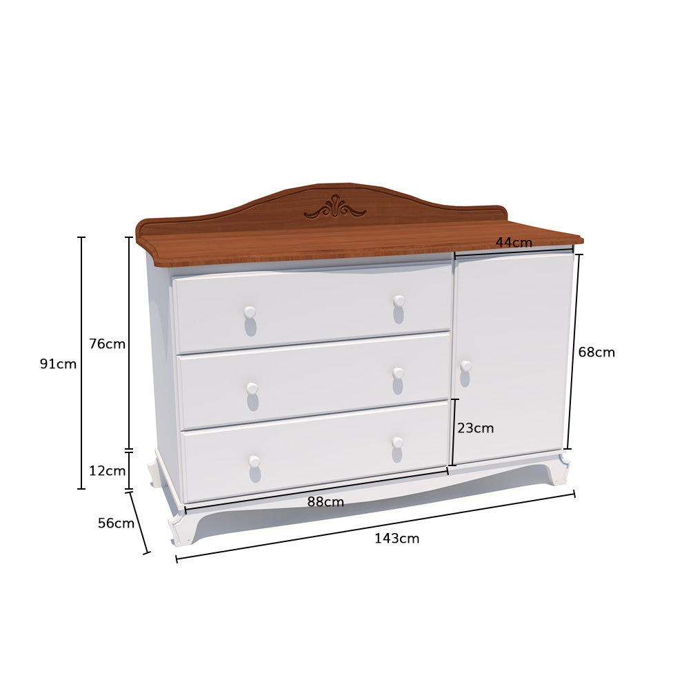 Cômoda Nóbile Branco e Madeira com Porta