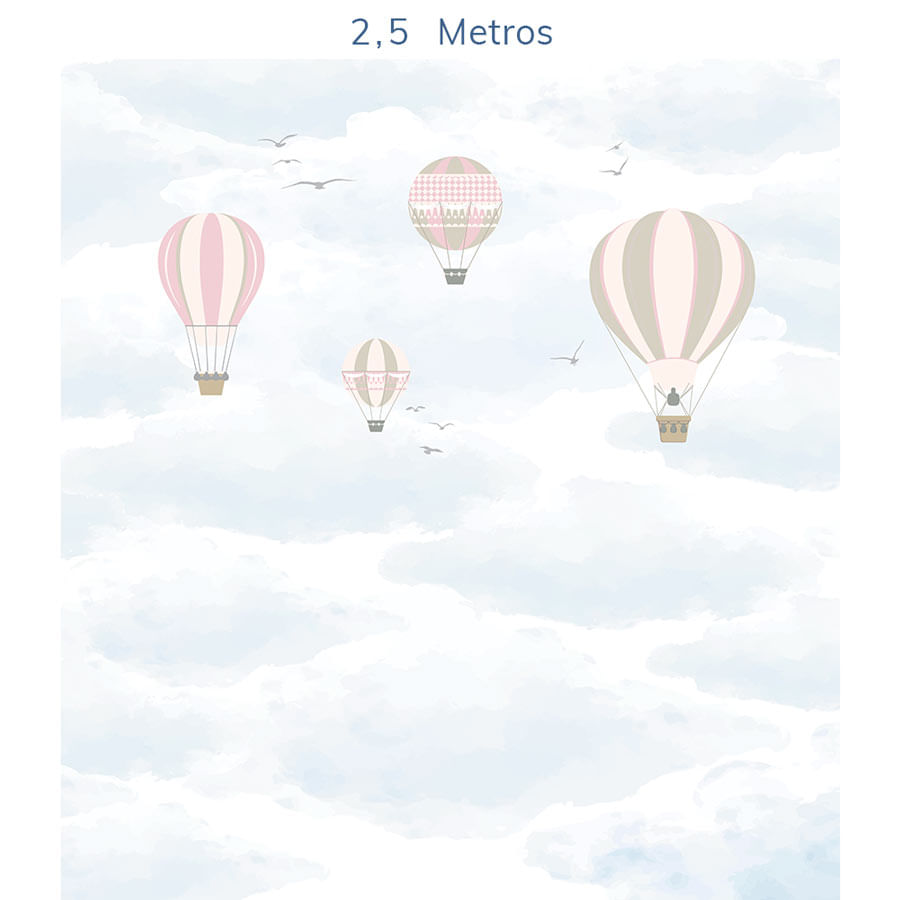 Papel de Parede Infantil Balão no Céu Rosa - Mural