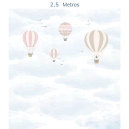 Papel de Parede Infantil Balão no Céu Rosa - Mural