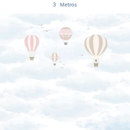 Papel de Parede Infantil Balão no Céu Rosa - Mural