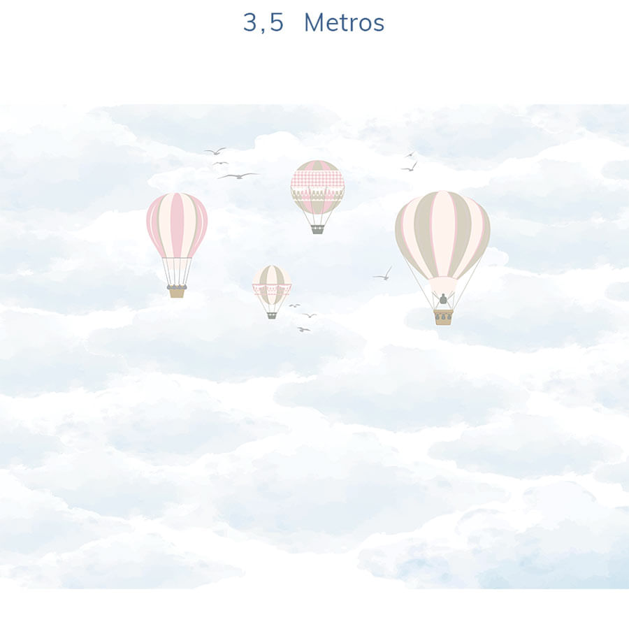 Papel de Parede Infantil Balão no Céu Rosa - Mural