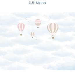 Papel de Parede Infantil Balão no Céu Rosa - Mural