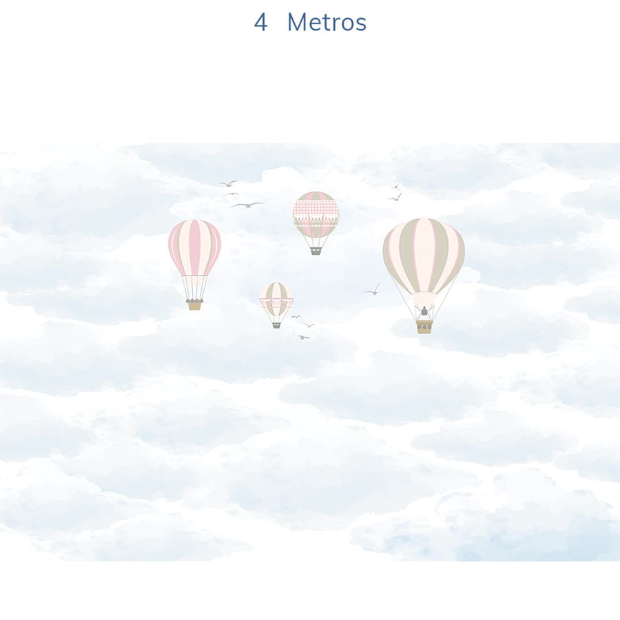 Papel de Parede Infantil Balão no Céu Rosa - Mural