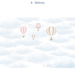 Papel de Parede Infantil Balão no Céu Rosa - Mural