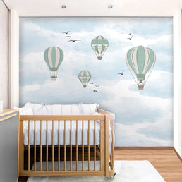 Papel de Parede Infantil Balão no Céu Malva - Mural