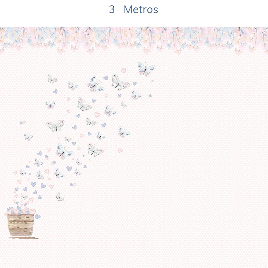 Papel de Parede Infantil Borboletas Azul Claro Lado Esquerdo - Mural