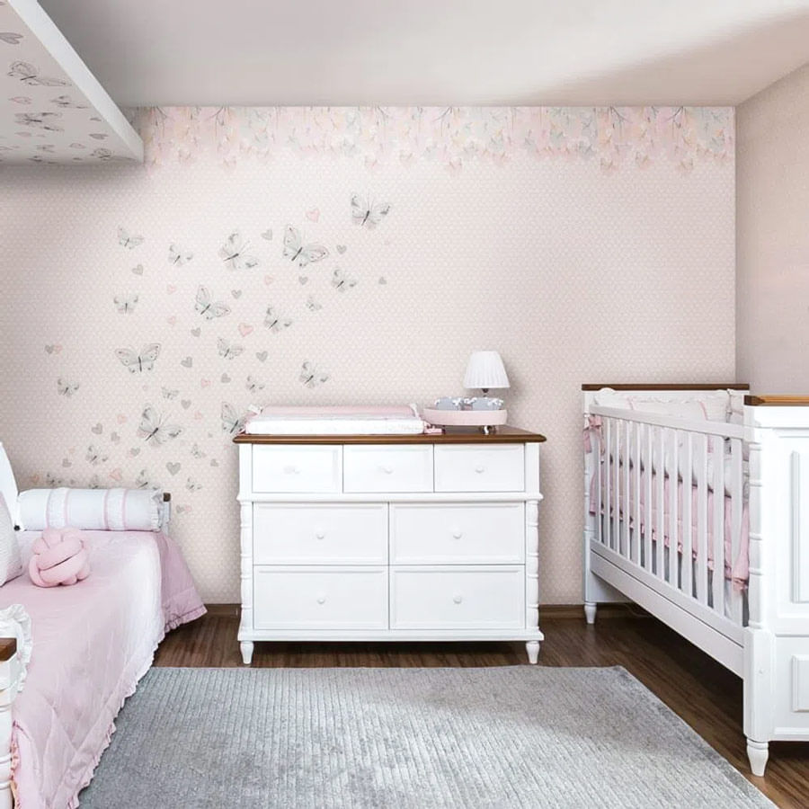 Papel de Parede Infantil Borboletas Cinza Lado Esquerdo - Mural