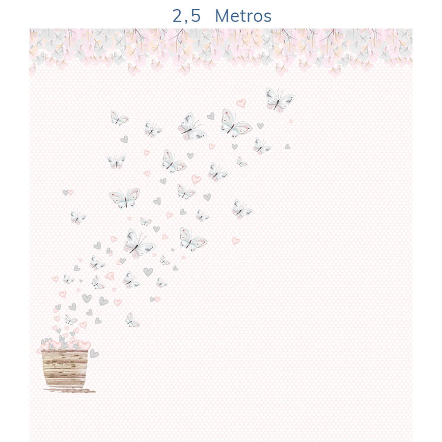 Papel de Parede Infantil Borboletas Cinza Lado Esquerdo - Mural