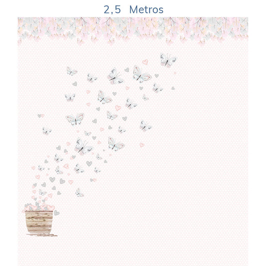 Papel de Parede Infantil Borboletas Cinza Lado Esquerdo - Mural