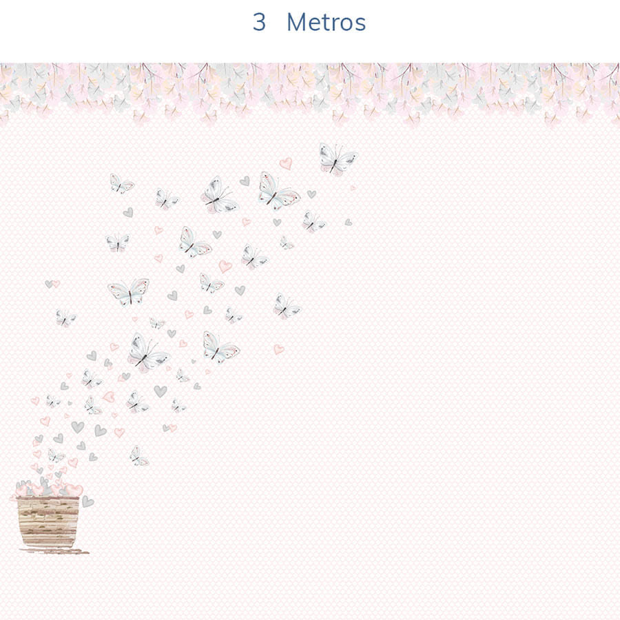 Papel de Parede Infantil Borboletas Cinza Lado Esquerdo - Mural