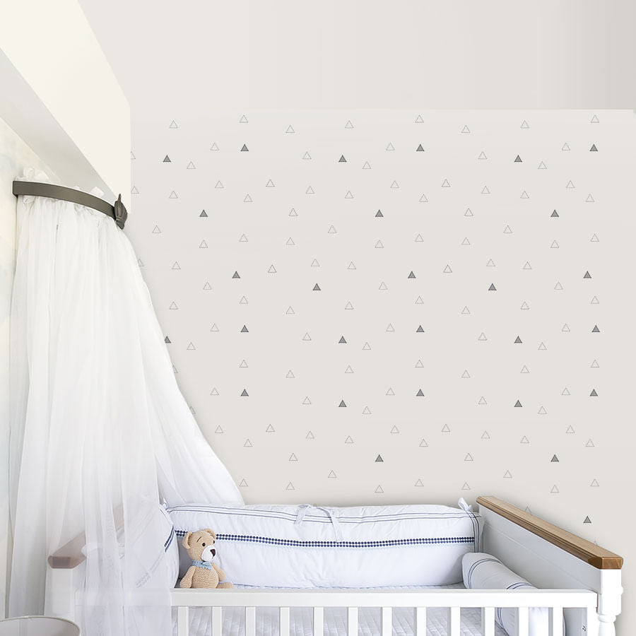 Papel de Parede Infantil Triângulo Vazado Cinza