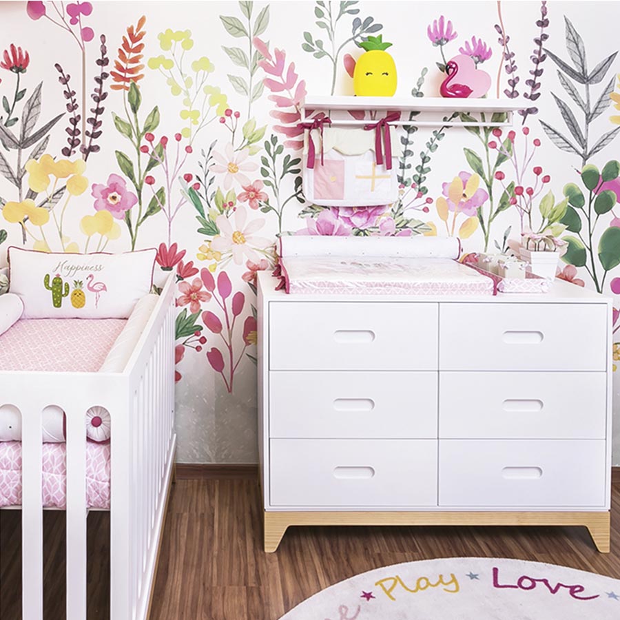 Papel de Parede Infantil Flores Candy Verde Folha - Mural