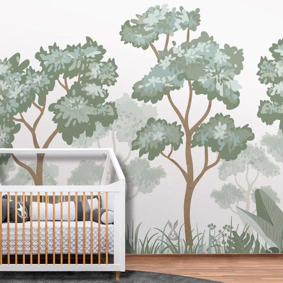 Papel de Parede Infantil Floresta Verde Seco - Mural