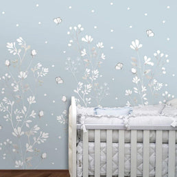 Papel de Parede Infantil Floral Classic Azul Claro - Mural