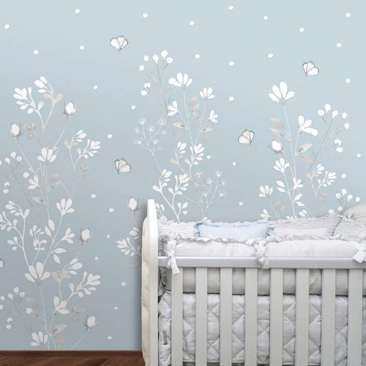 Papel de Parede Infantil Floral Classic Azul Claro - Mural