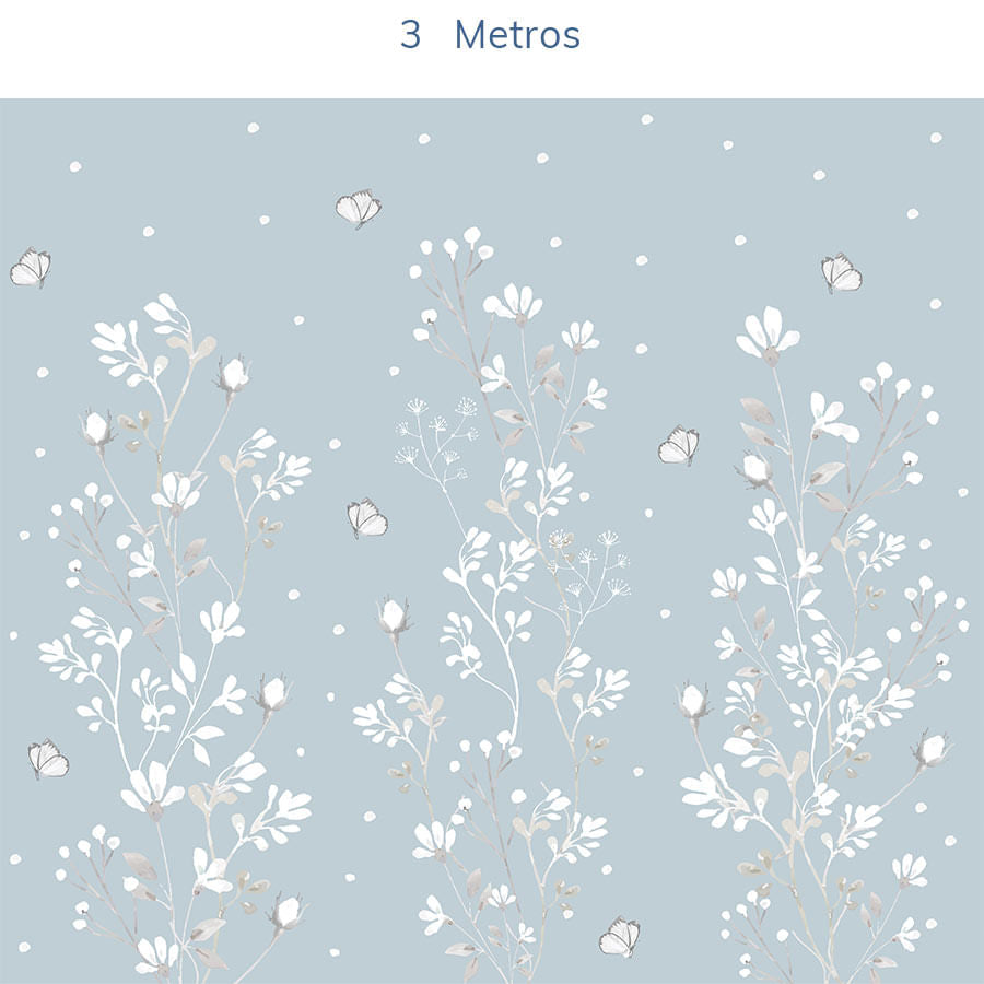 Papel de Parede Infantil Floral Classic Azul Claro - Mural