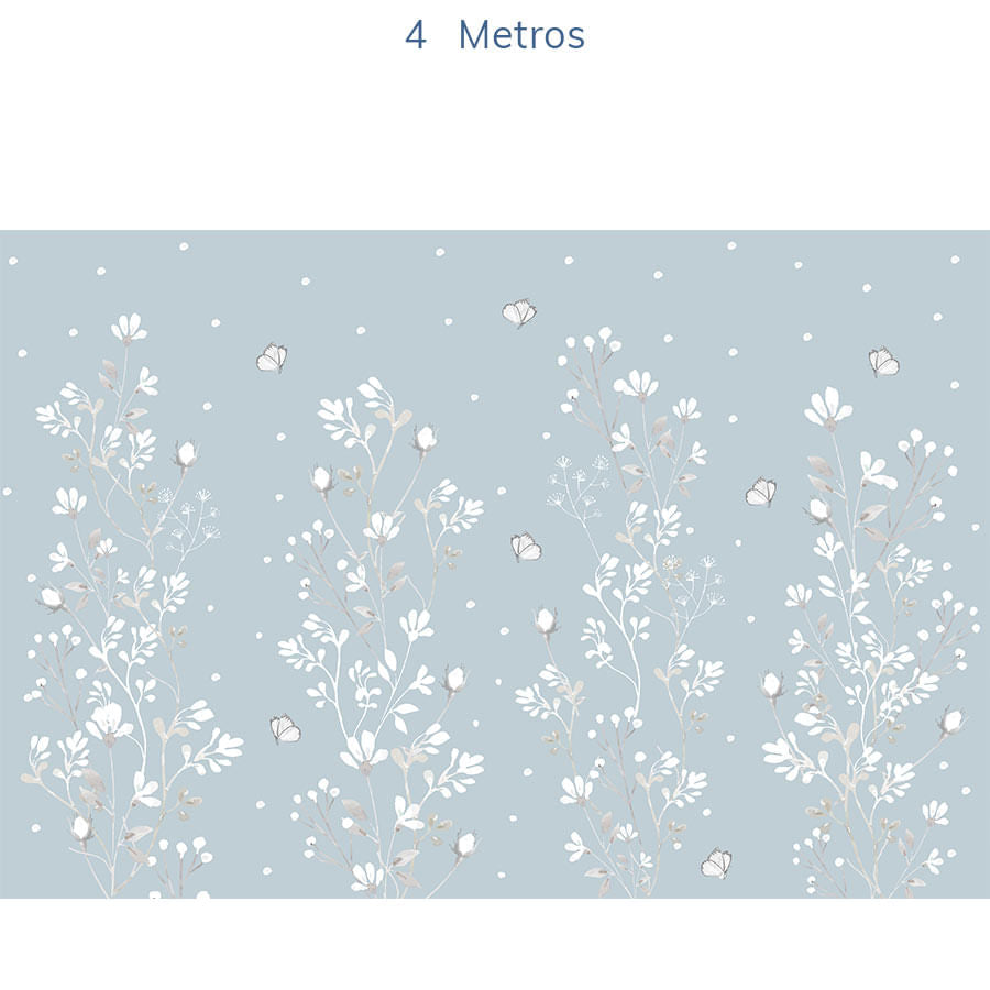 Papel de Parede Infantil Floral Classic Azul Claro - Mural