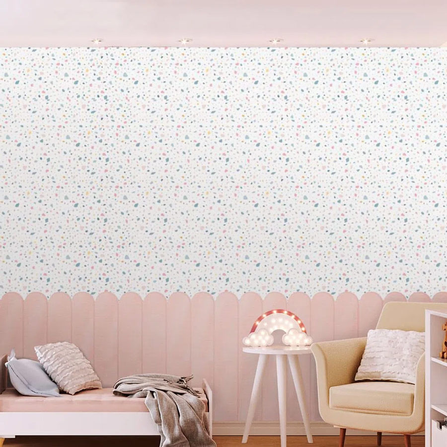 Papel de Parede Infantil Cerca com Granilite Rosa Claro - Mural