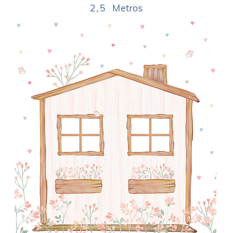 Papel de Parede Infantil Casinha com Corações Aquarela Color - Mural