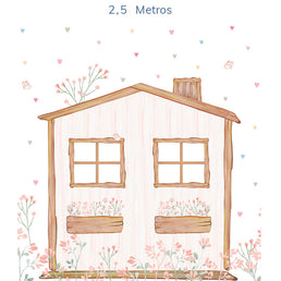 Papel de Parede Infantil Casinha com Corações Aquarela Color - Mural