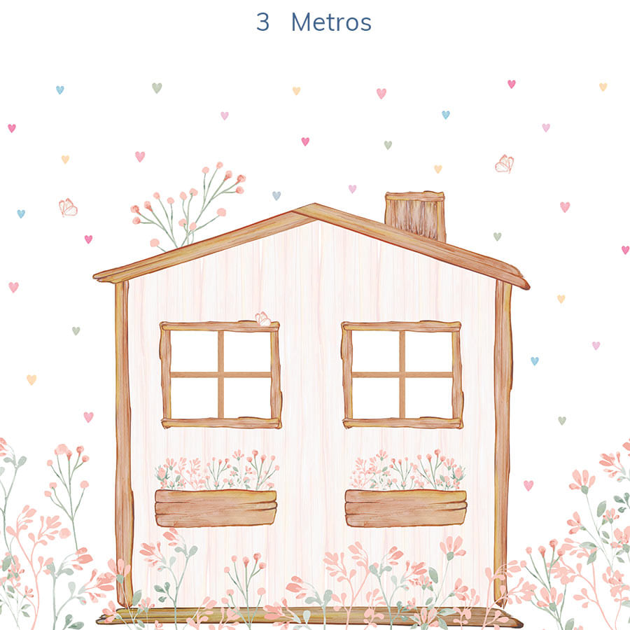 Papel de Parede Infantil Casinha com Corações Aquarela Color - Mural
