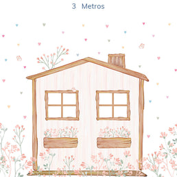 Papel de Parede Infantil Casinha com Corações Aquarela Color - Mural