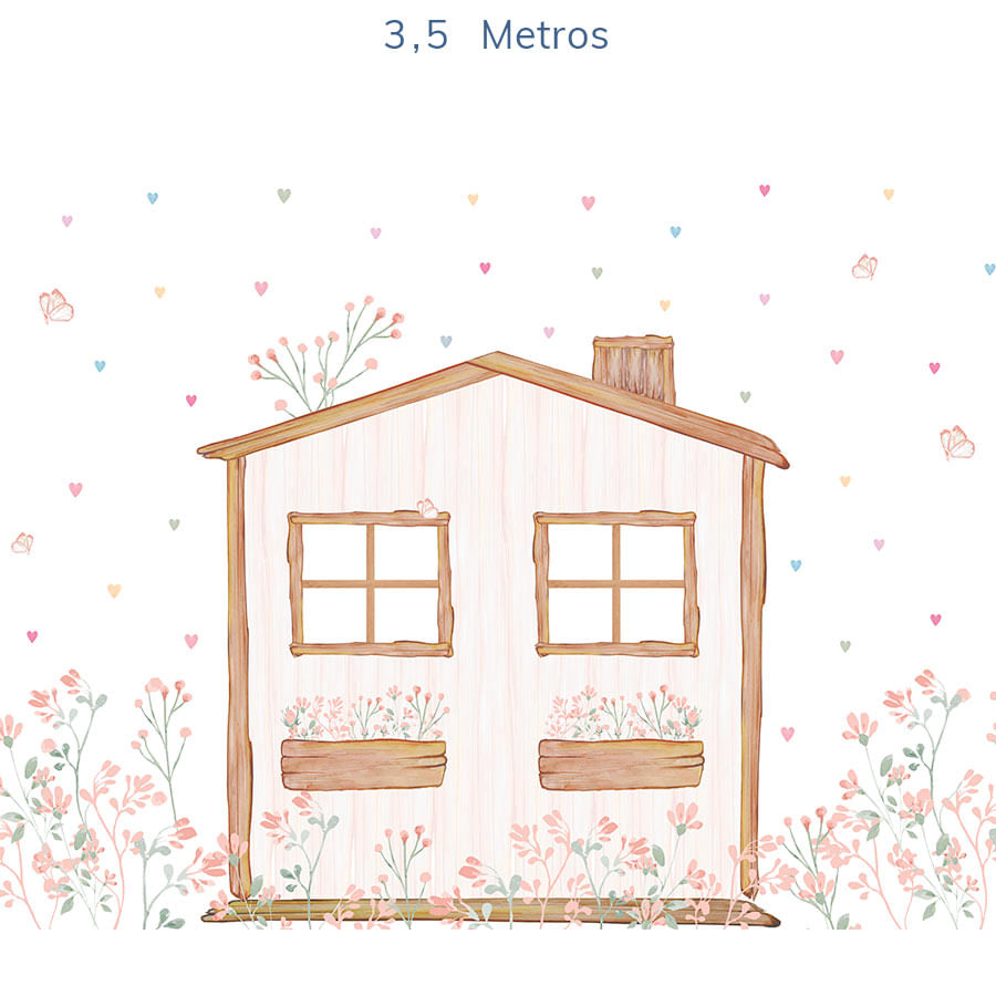 Papel de Parede Infantil Casinha com Corações Aquarela Color - Mural