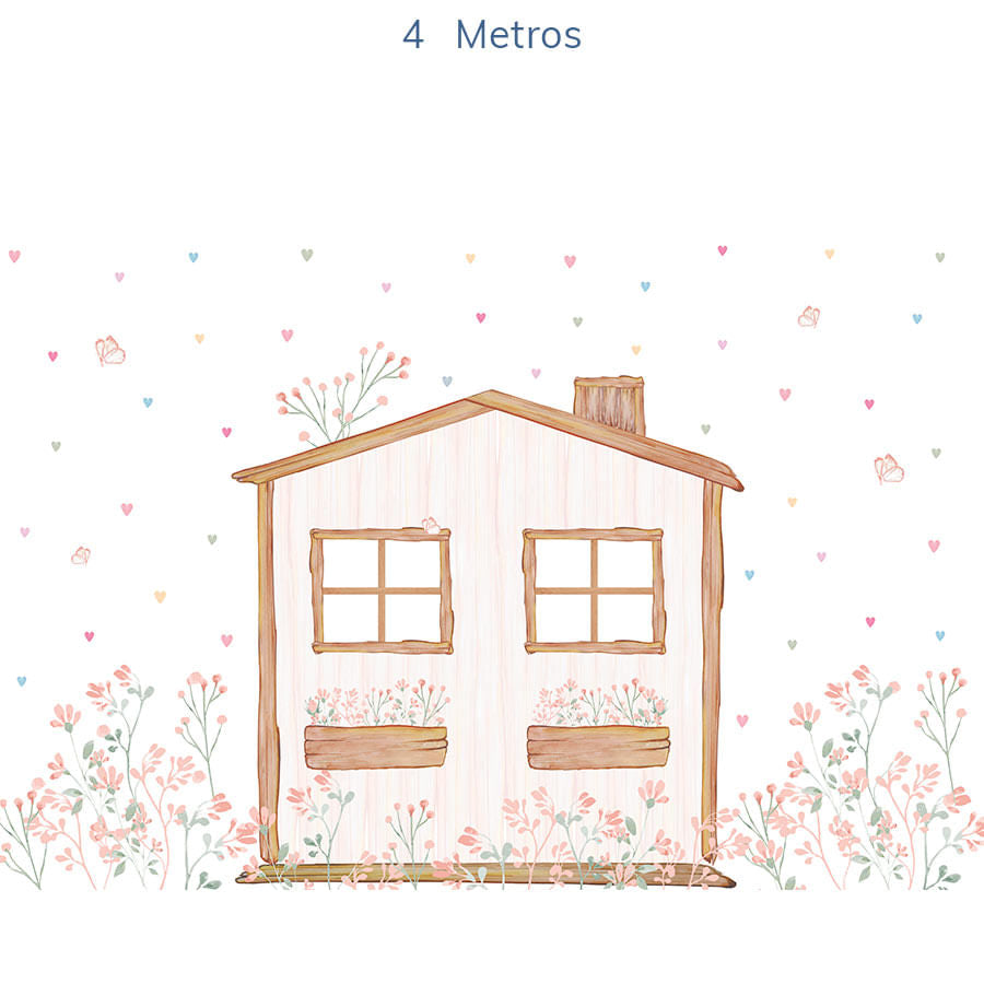Papel de Parede Infantil Casinha com Corações Aquarela Color - Mural