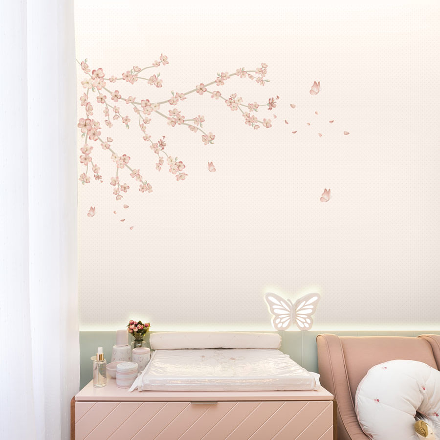 Papel de Parede Infantil Floral Raika Lado Esquerdo Cerejeira - Mural