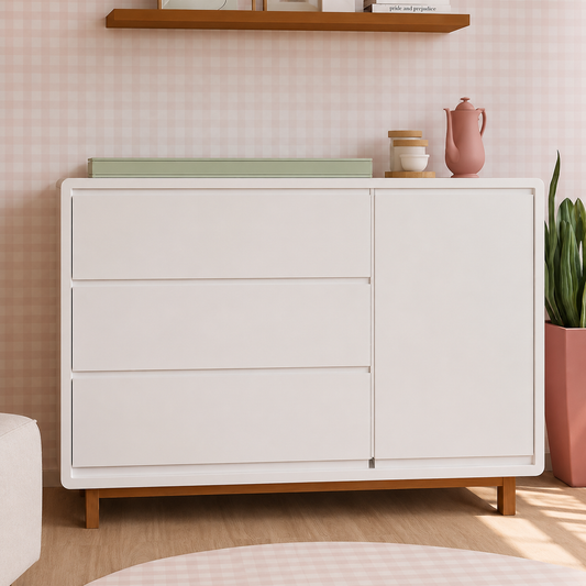 Cômoda de Bebê Nord Com Porta Branco e Pé Jequitibá