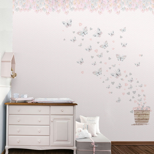 Papel de Parede Infantil Borboletas Cinza Lado Direito - Mural