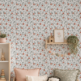 Papel de Parede Infantil Floral Tereza Rosê - Branco
