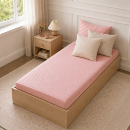 Colcha Solteiro Com Elastico Listra - Rosa Chá