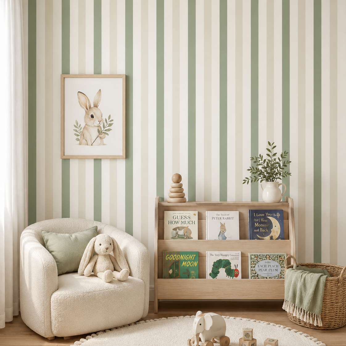 PAPEL DE PAREDE INFANTIL LISTRA BENTO VERDE E BEGE